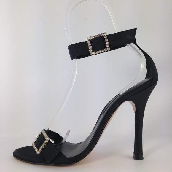 Charles David 'Kailey' Black Satin & Leather Sandals with Crystal Buckles - Picture 2 of 4